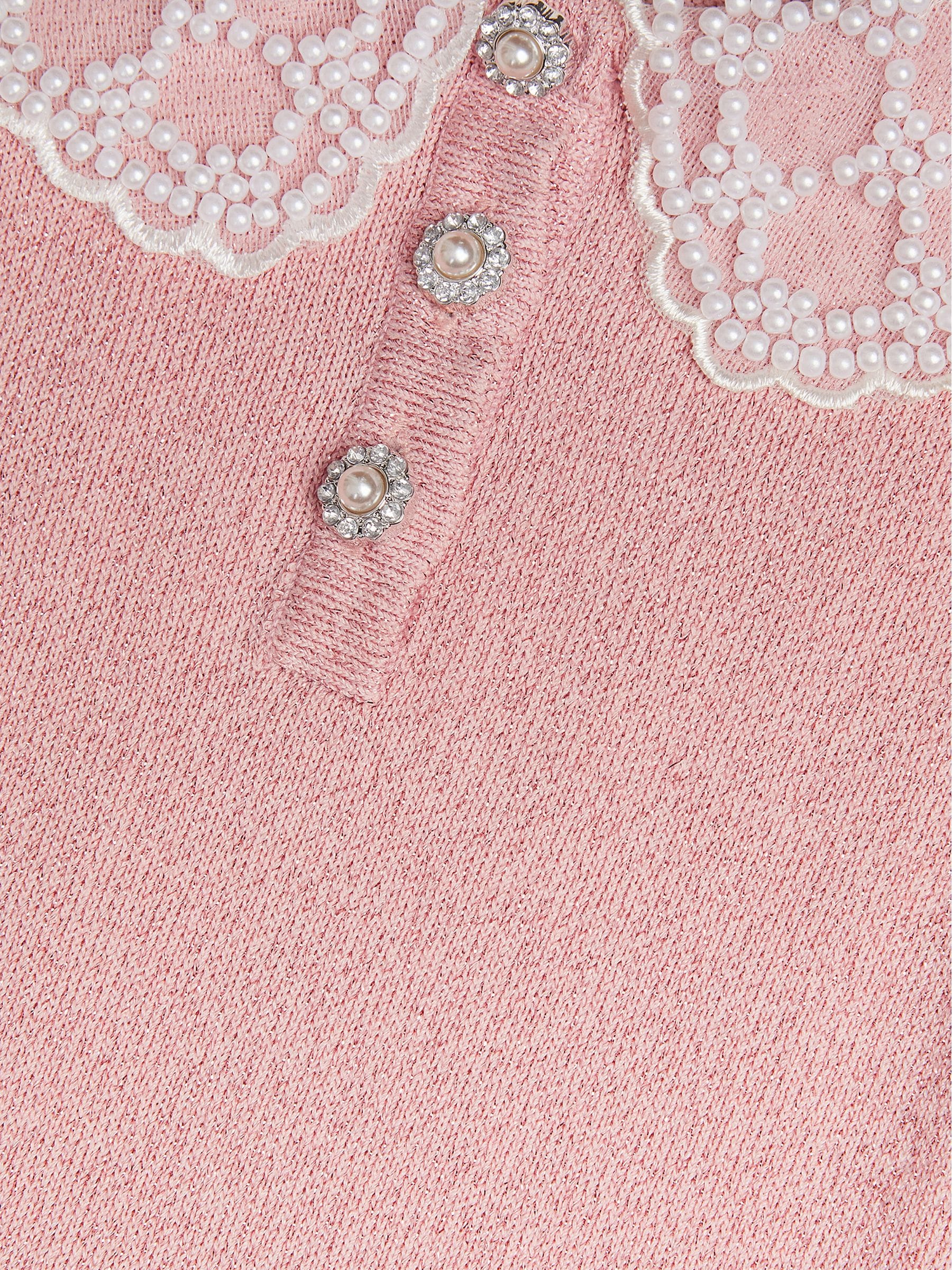 Dsiney Kidz - Monsoon Pink Maude Pearl Collar Knitted Dress image 4