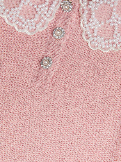 Dsiney Kidz - Monsoon Pink Maude Pearl Collar Knitted Dress image 4