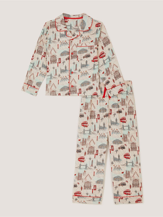 Monsoon Cream London Print Long Pyjamas Set - image 1