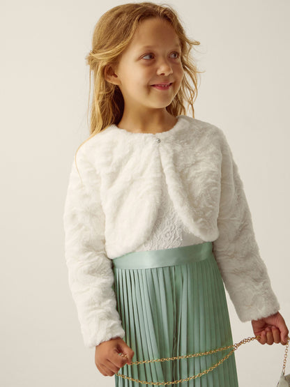 Dsiney Kidz - Monsoon Cream Rose Textured Faux Fur Cardigan image 1