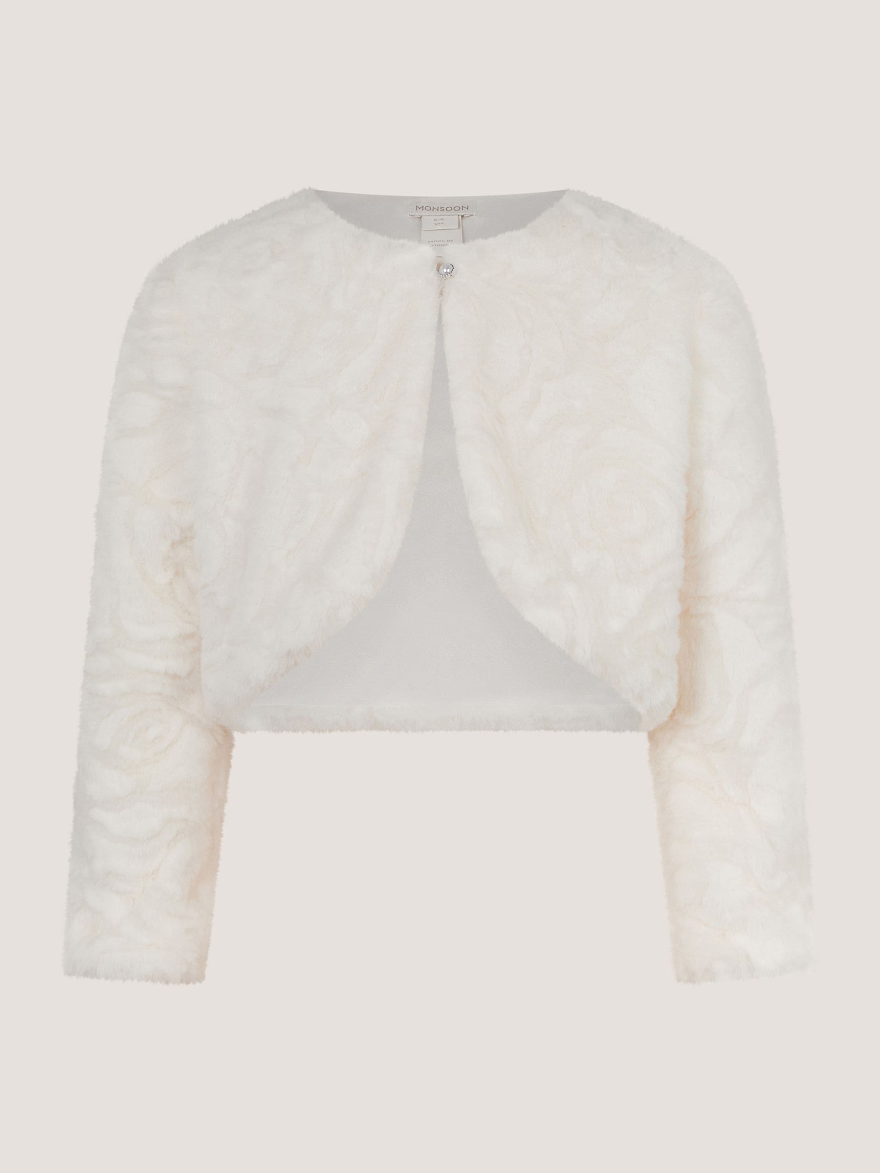Dsiney Kidz - Monsoon Cream Rose Textured Faux Fur Cardigan image 2