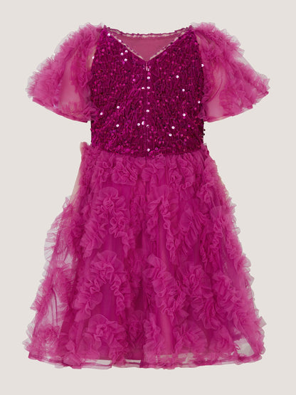 Dsiney Kidz - Monsoon Pink Cora Sequin Ruffle Party Dress image 3