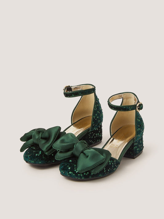 Dsiney Kidz - Monsoon Green Sequin Bow Velvet Two Part Heels image 1