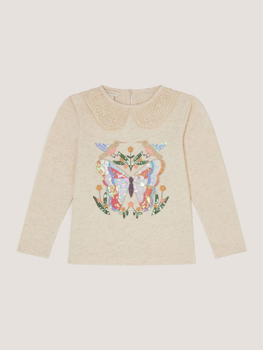 Dsiney Kidz - Monsoon Cream Sequin Butterfly Long Sleeve Top image 2