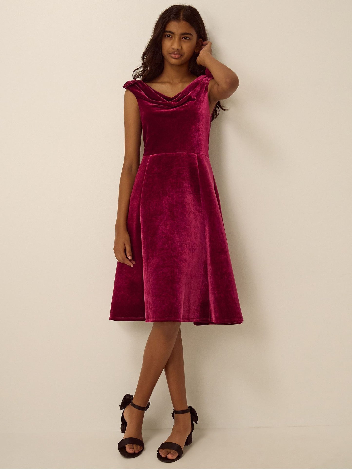 Dsiney Kidz - Monsoon Red Margot Drape Velvet Party Dress image 1