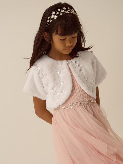Dsiney Kidz - Monsoon Cream Ellie Embellished Faux Fur Cardigan image 1