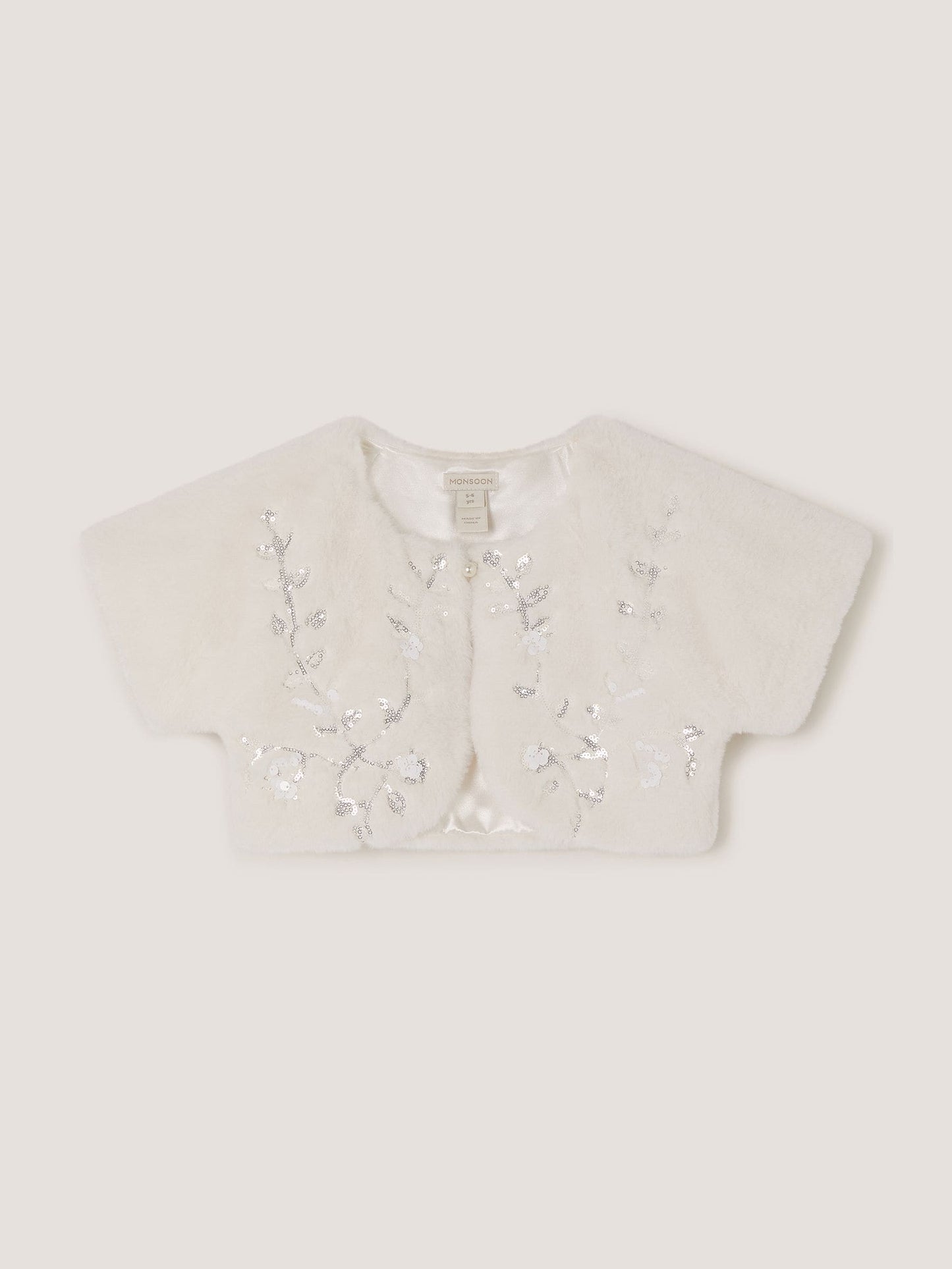 Dsiney Kidz - Monsoon Cream Ellie Embellished Faux Fur Cardigan image 2
