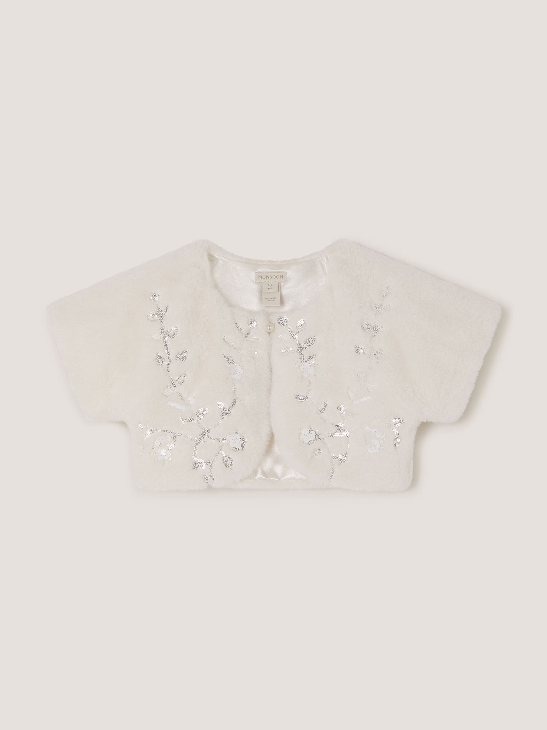 Dsiney Kidz - Monsoon Cream Ellie Embellished Faux Fur Cardigan image 2