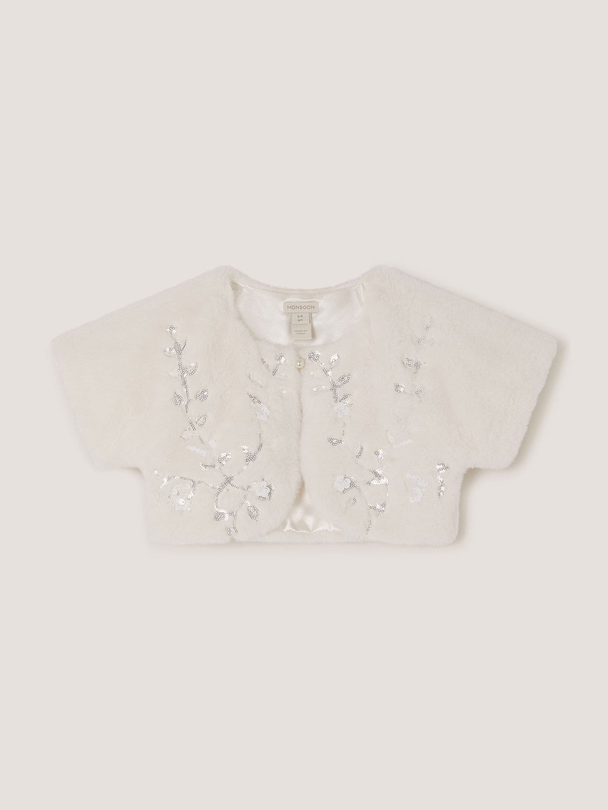 Dsiney Kidz - Monsoon Cream Ellie Embellished Faux Fur Cardigan image 2