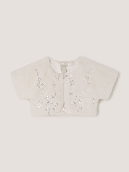 Dsiney Kidz - Monsoon Cream Ellie Embellished Faux Fur Cardigan image 2