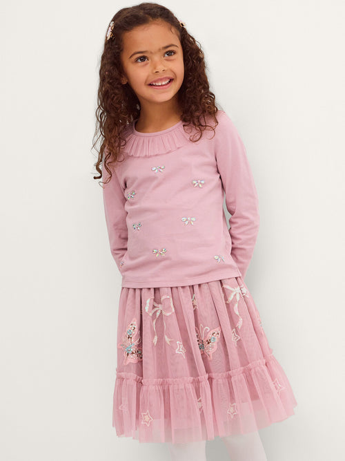 Dsiney Kidz - Monsoon Pink Embellished Top & Mesh Skirt Set image 1