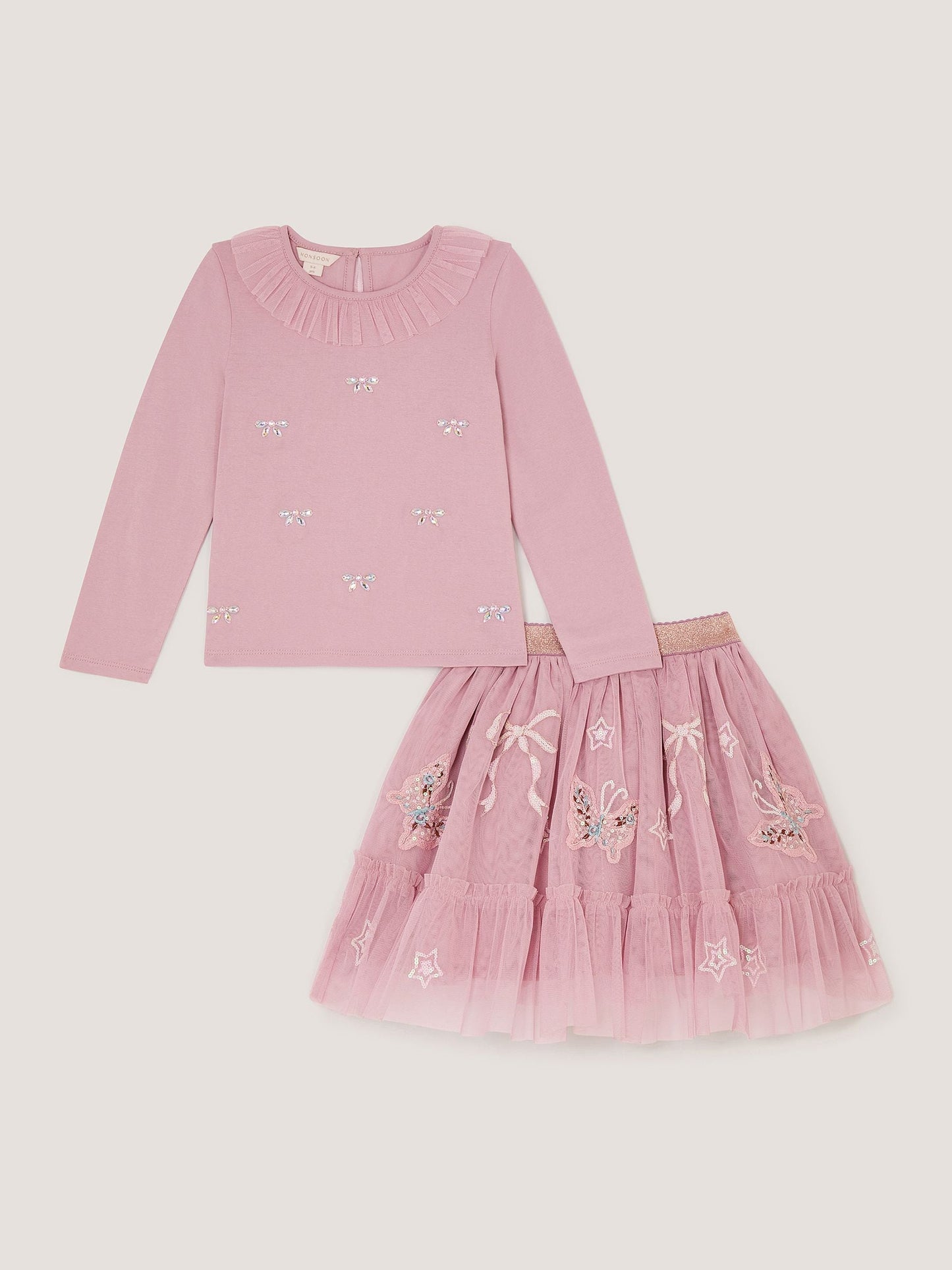 Dsiney Kidz - Monsoon Pink Embellished Top & Mesh Skirt Set image 2