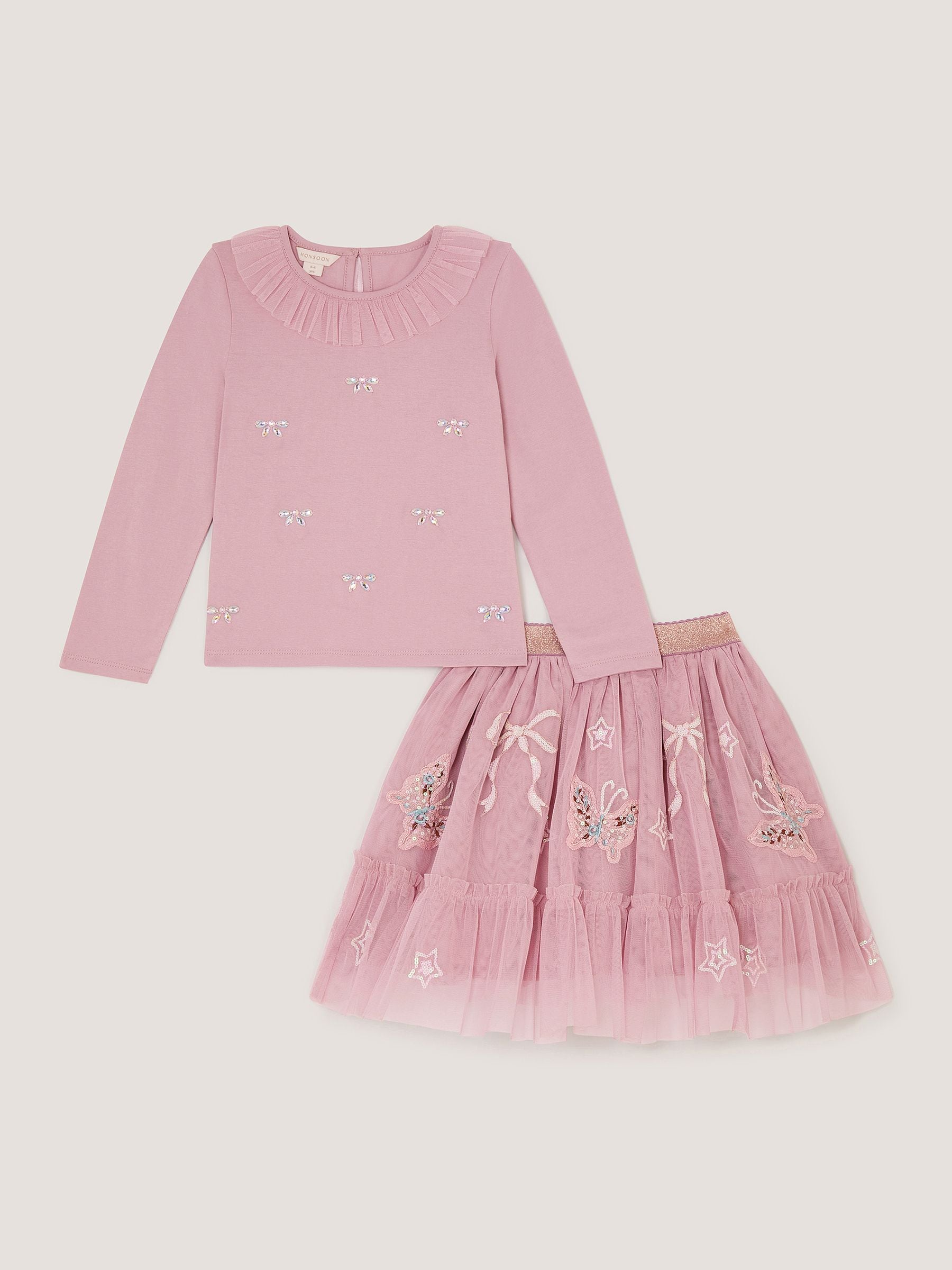 Dsiney Kidz - Monsoon Pink Embellished Top & Mesh Skirt Set image 2