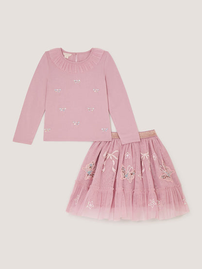 Dsiney Kidz - Monsoon Pink Embellished Top & Mesh Skirt Set image 2