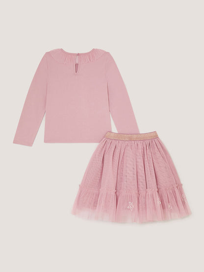Dsiney Kidz - Monsoon Pink Embellished Top & Mesh Skirt Set image 3