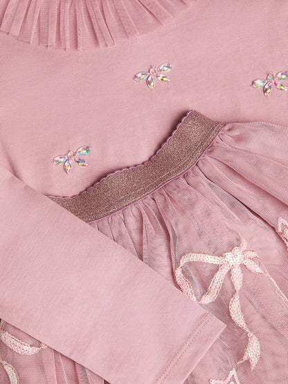 Dsiney Kidz - Monsoon Pink Embellished Top & Mesh Skirt Set image 4