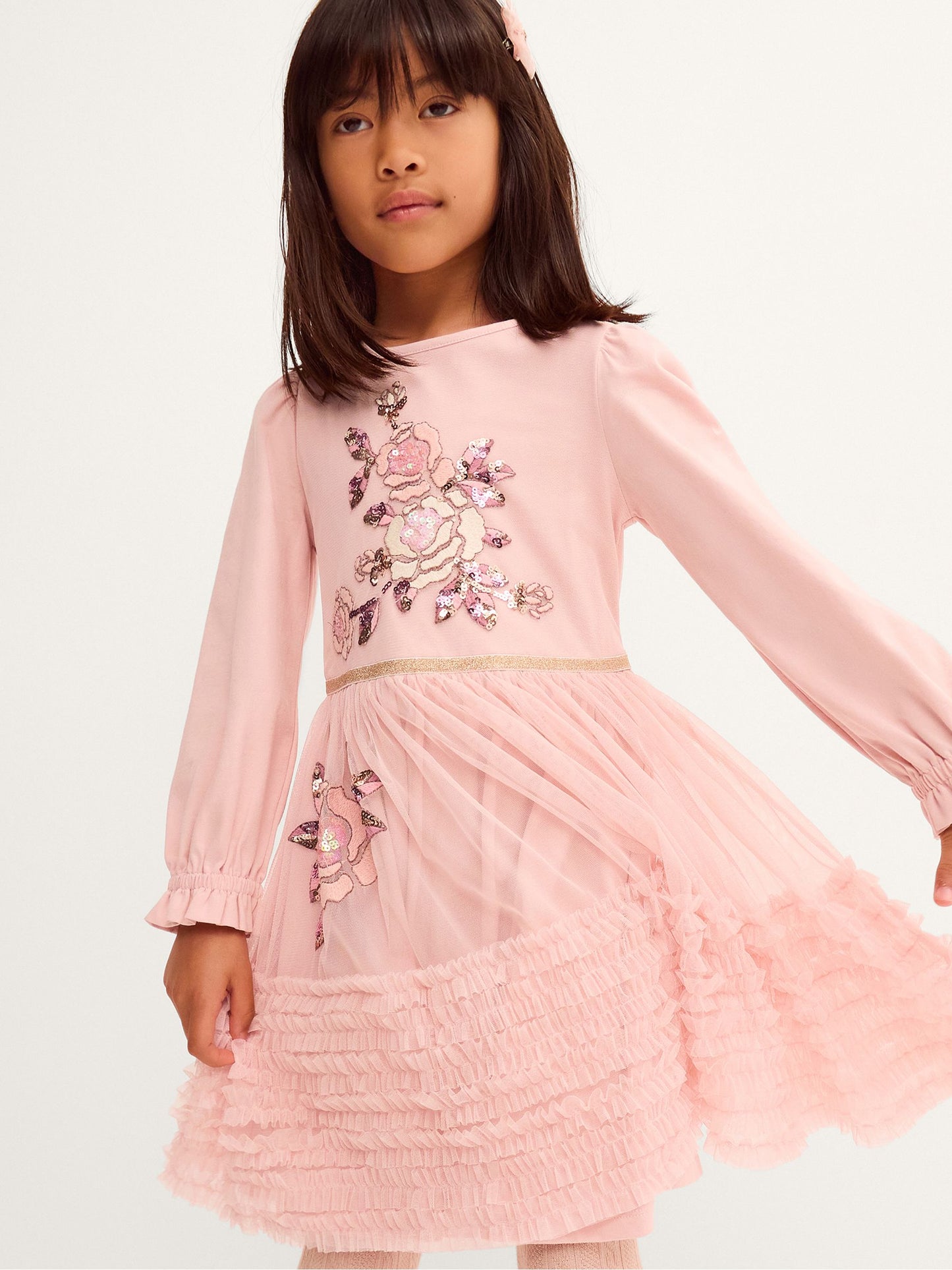Dsiney Kidz - Monsoon Pink Sequin Floral Ruffle Disco Dress image 1