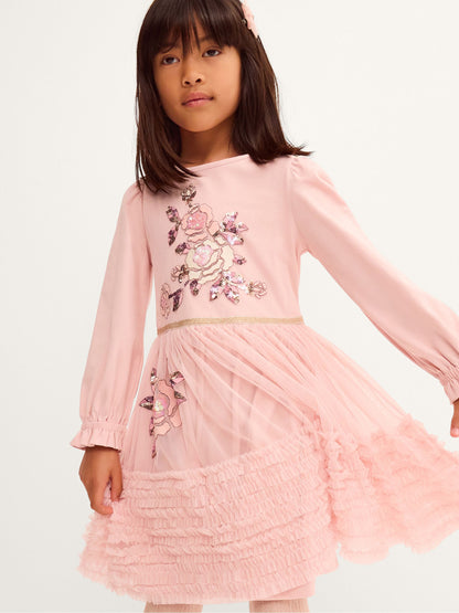 Dsiney Kidz - Monsoon Pink Sequin Floral Ruffle Disco Dress image 1