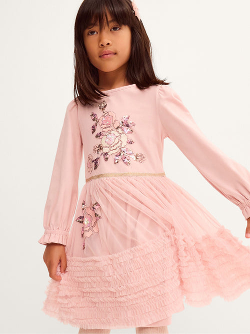 Dsiney Kidz - Monsoon Pink Sequin Floral Ruffle Disco Dress image 1