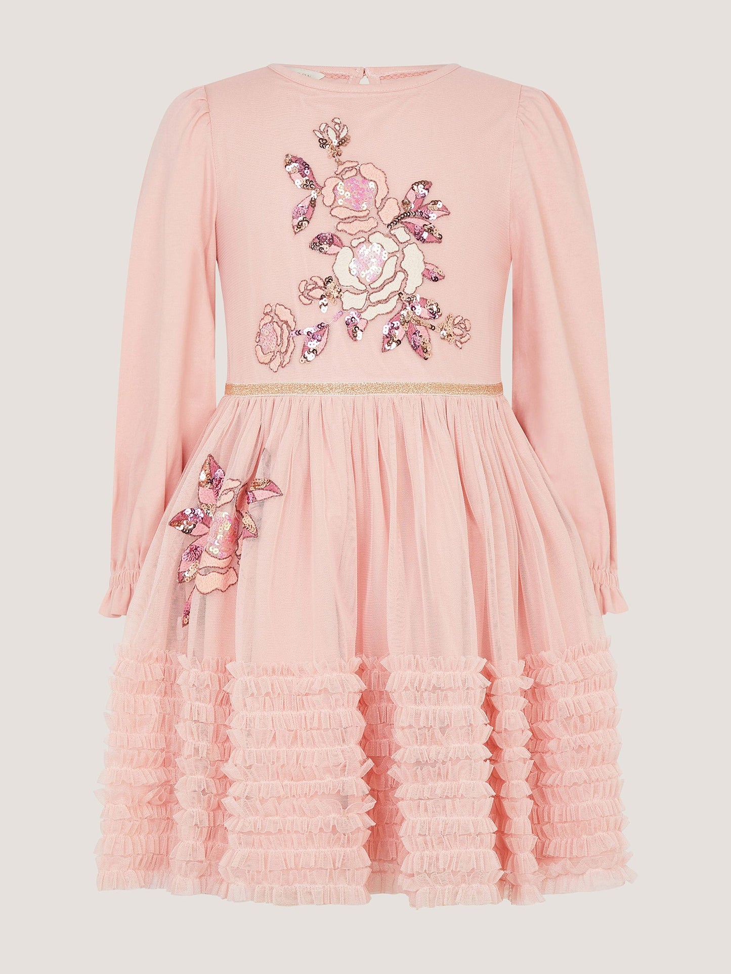 Dsiney Kidz - Monsoon Pink Sequin Floral Ruffle Disco Dress image 2