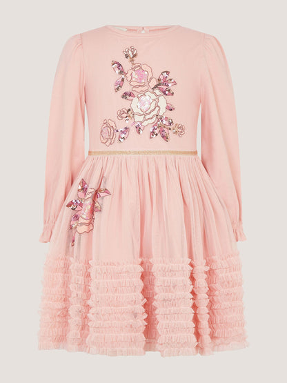 Dsiney Kidz - Monsoon Pink Sequin Floral Ruffle Disco Dress image 2