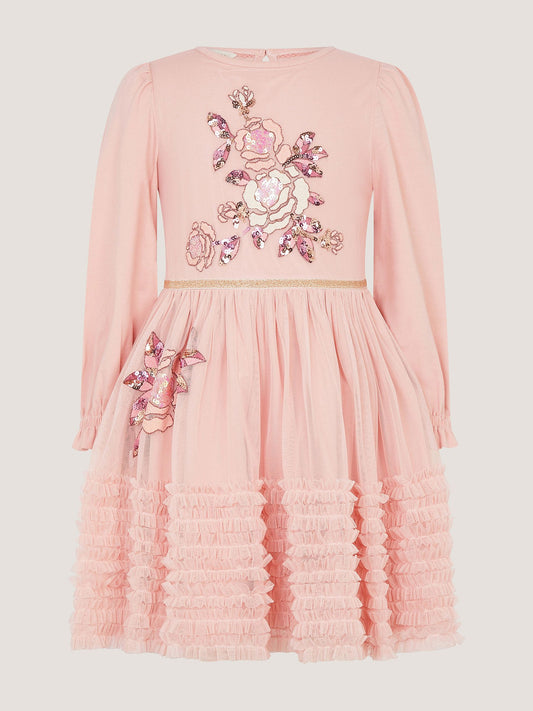Dsiney Kidz - Monsoon Pink Sequin Floral Ruffle Disco Dress image 2