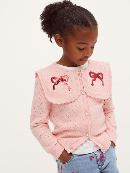 Dsiney Kidz - Monsoon Pink Sequin Bow Pointelle Cardigan image 1
