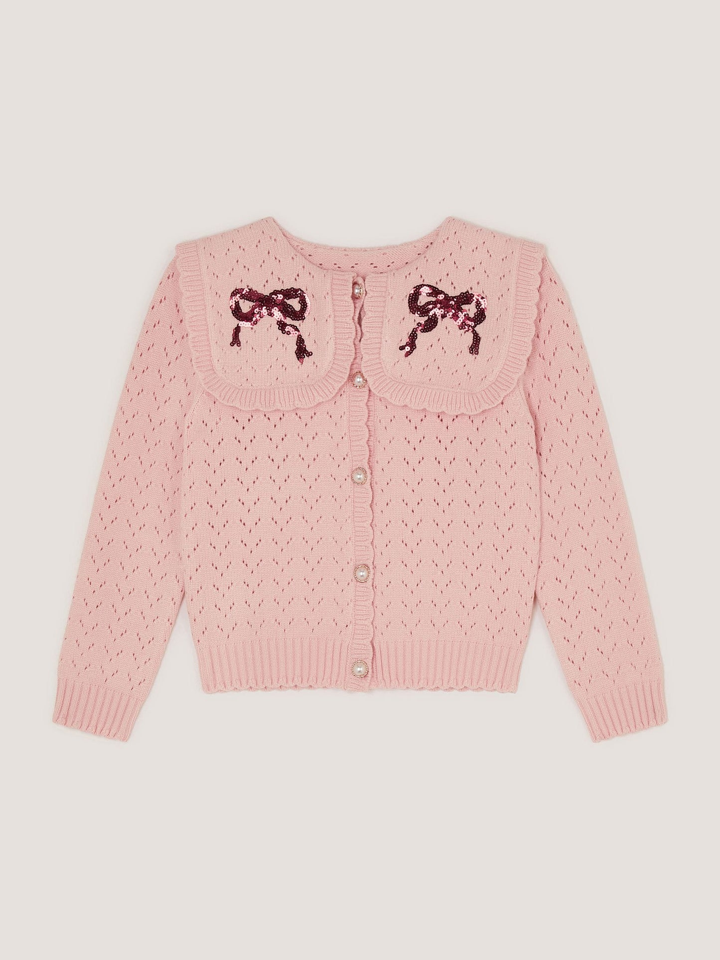 Dsiney Kidz - Monsoon Pink Sequin Bow Pointelle Cardigan image 2