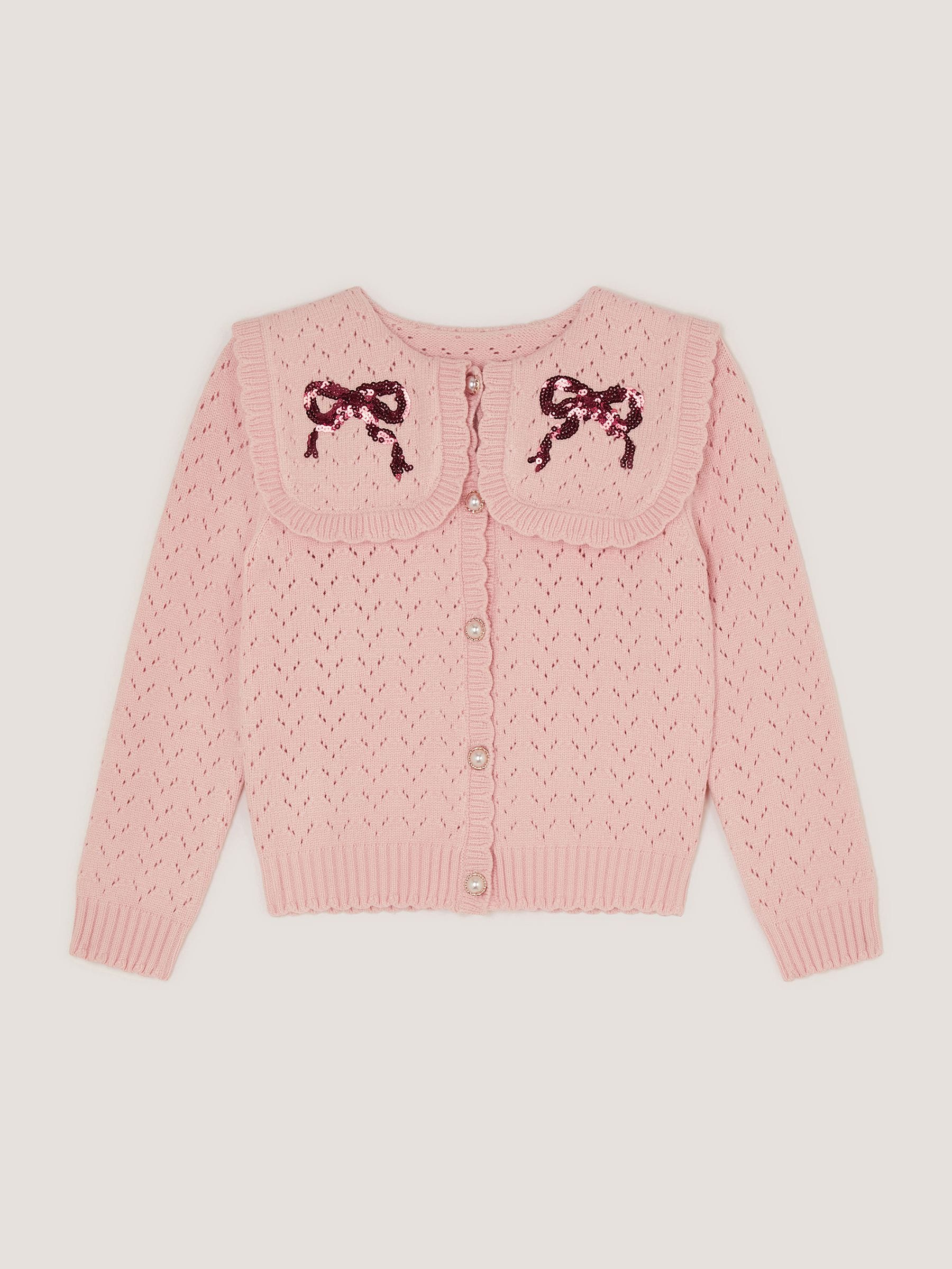 Dsiney Kidz - Monsoon Pink Sequin Bow Pointelle Cardigan image 2
