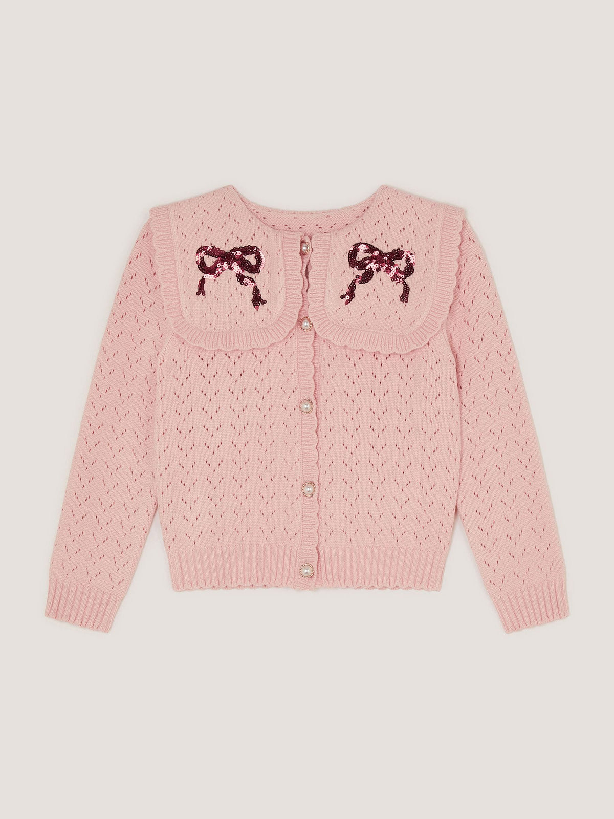 Dsiney Kidz - Monsoon Pink Sequin Bow Pointelle Cardigan image 2