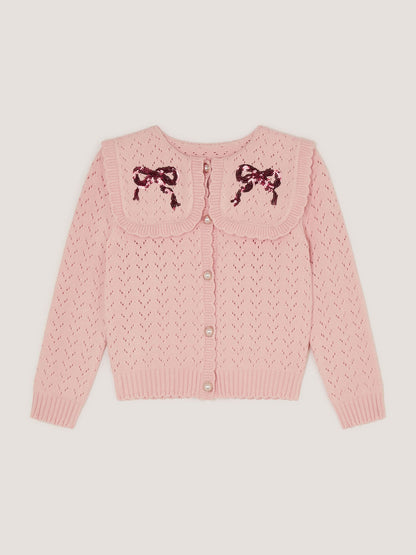 Dsiney Kidz - Monsoon Pink Sequin Bow Pointelle Cardigan image 2