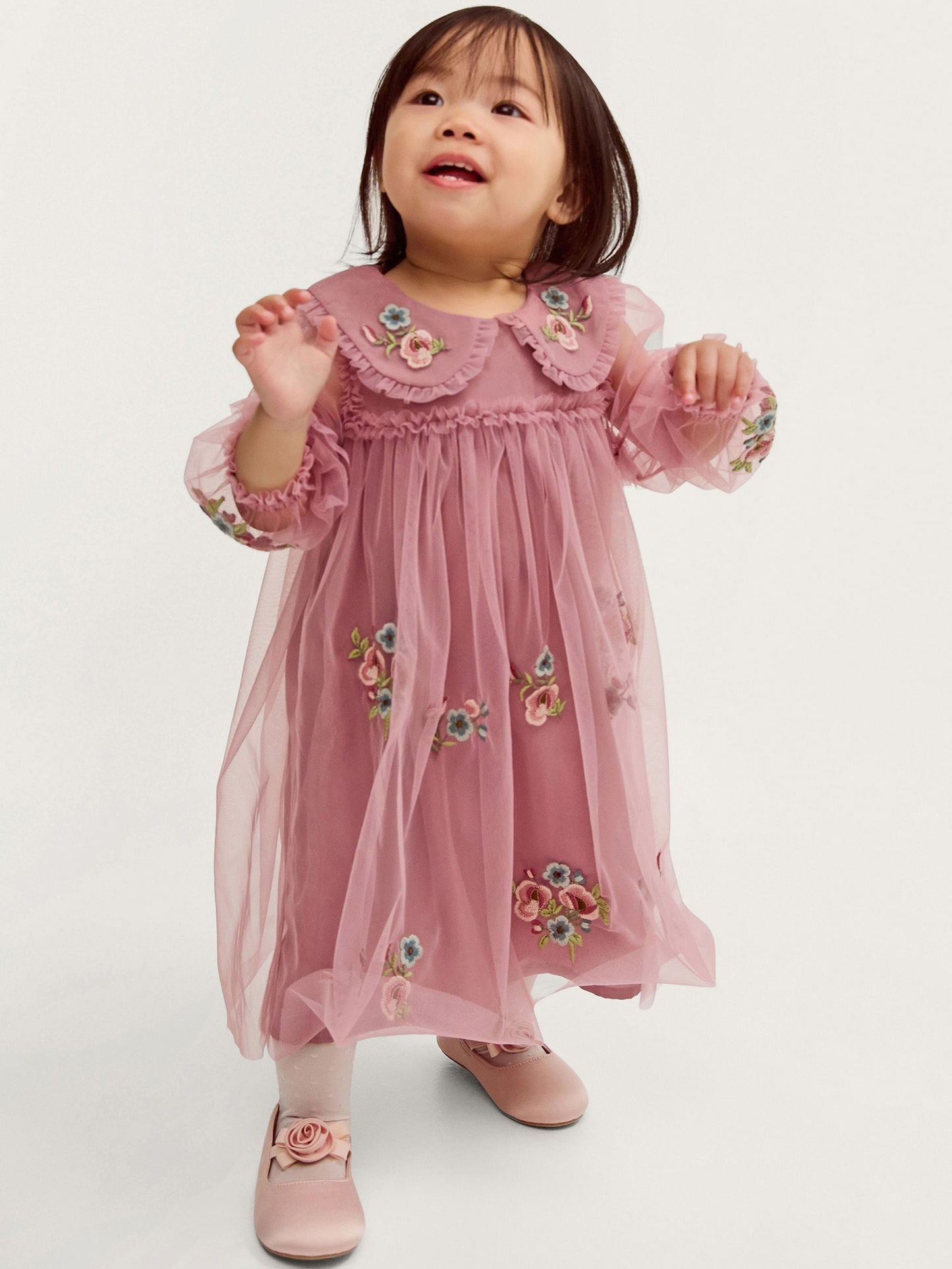 Dsiney Kidz - Monsoon Pink Baby Floral Embroidered Mesh Dress image 1