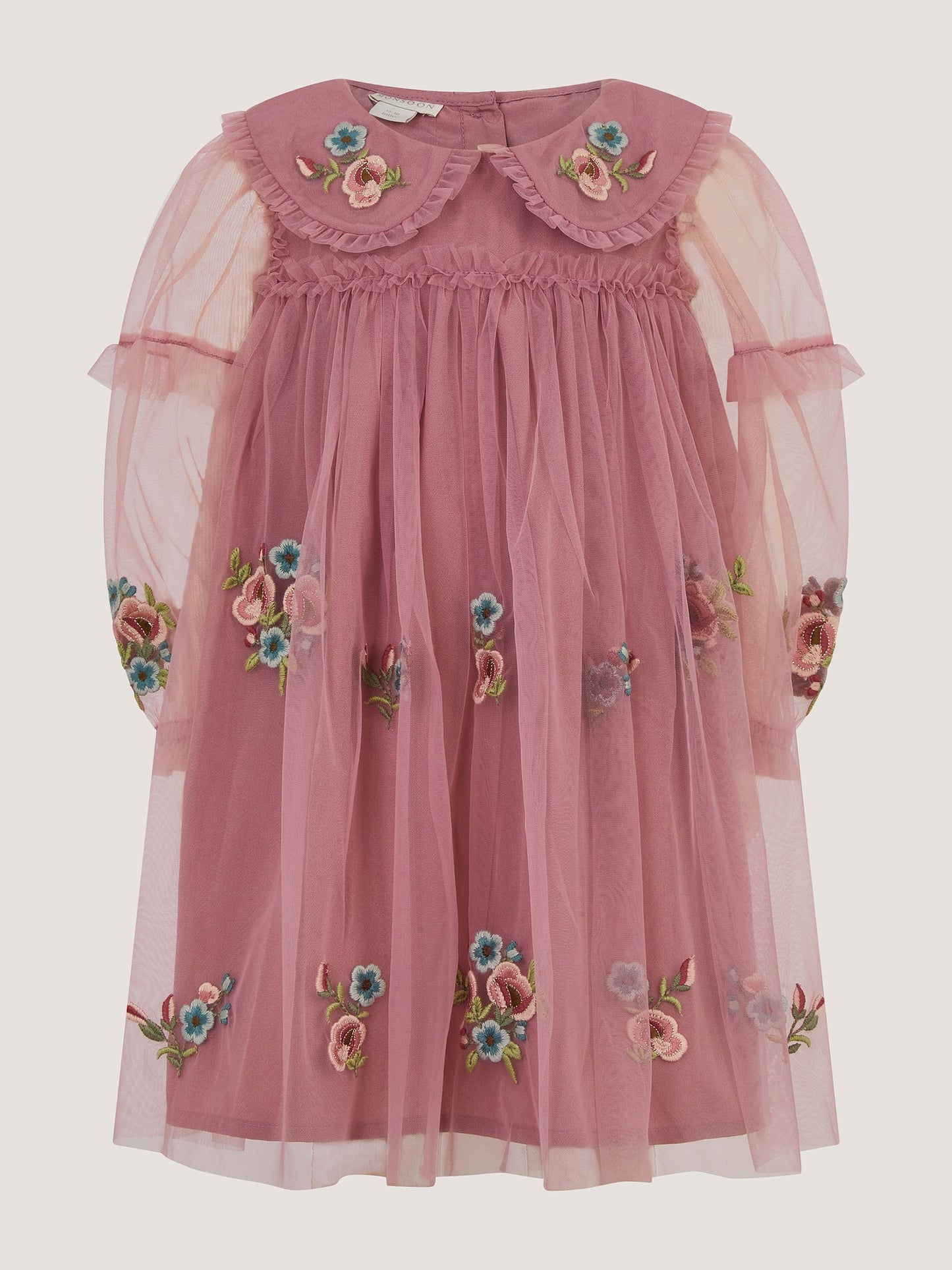 Dsiney Kidz - Monsoon Pink Baby Floral Embroidered Mesh Dress image 2