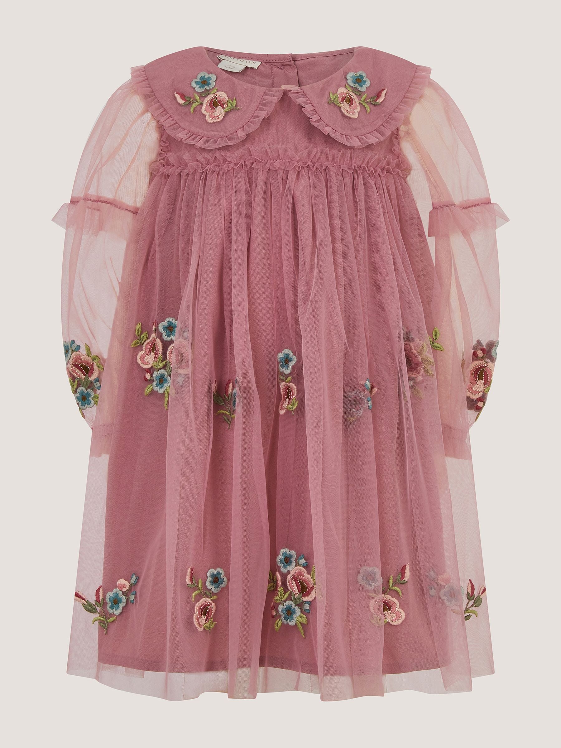 Dsiney Kidz - Monsoon Pink Baby Floral Embroidered Mesh Dress image 2