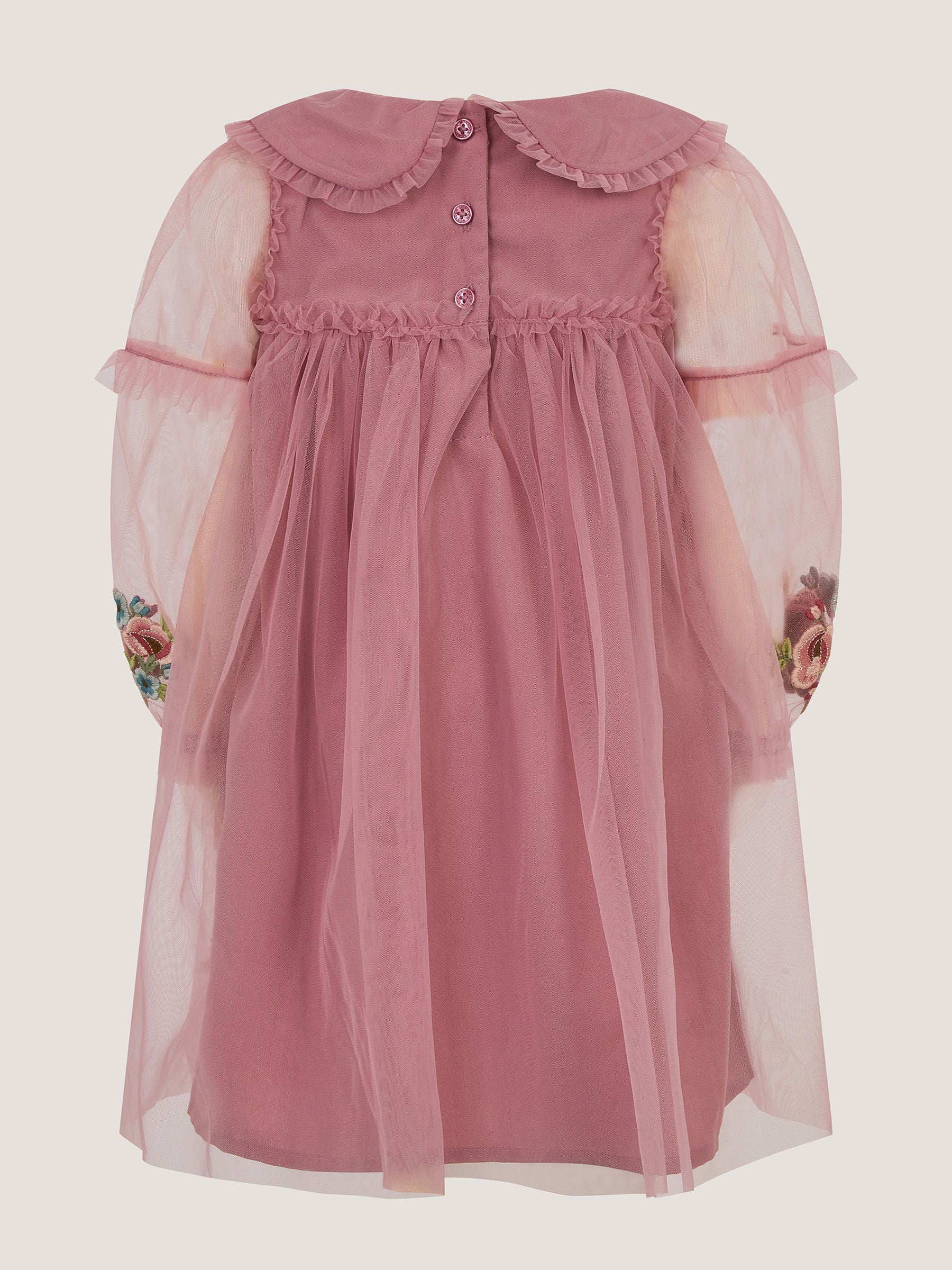 Dsiney Kidz - Monsoon Pink Baby Floral Embroidered Mesh Dress image 3