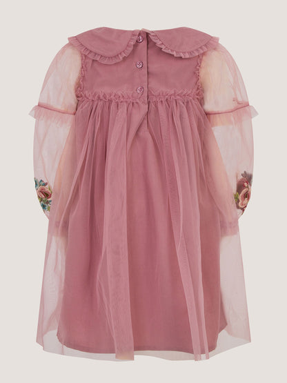 Dsiney Kidz - Monsoon Pink Baby Floral Embroidered Mesh Dress image 3