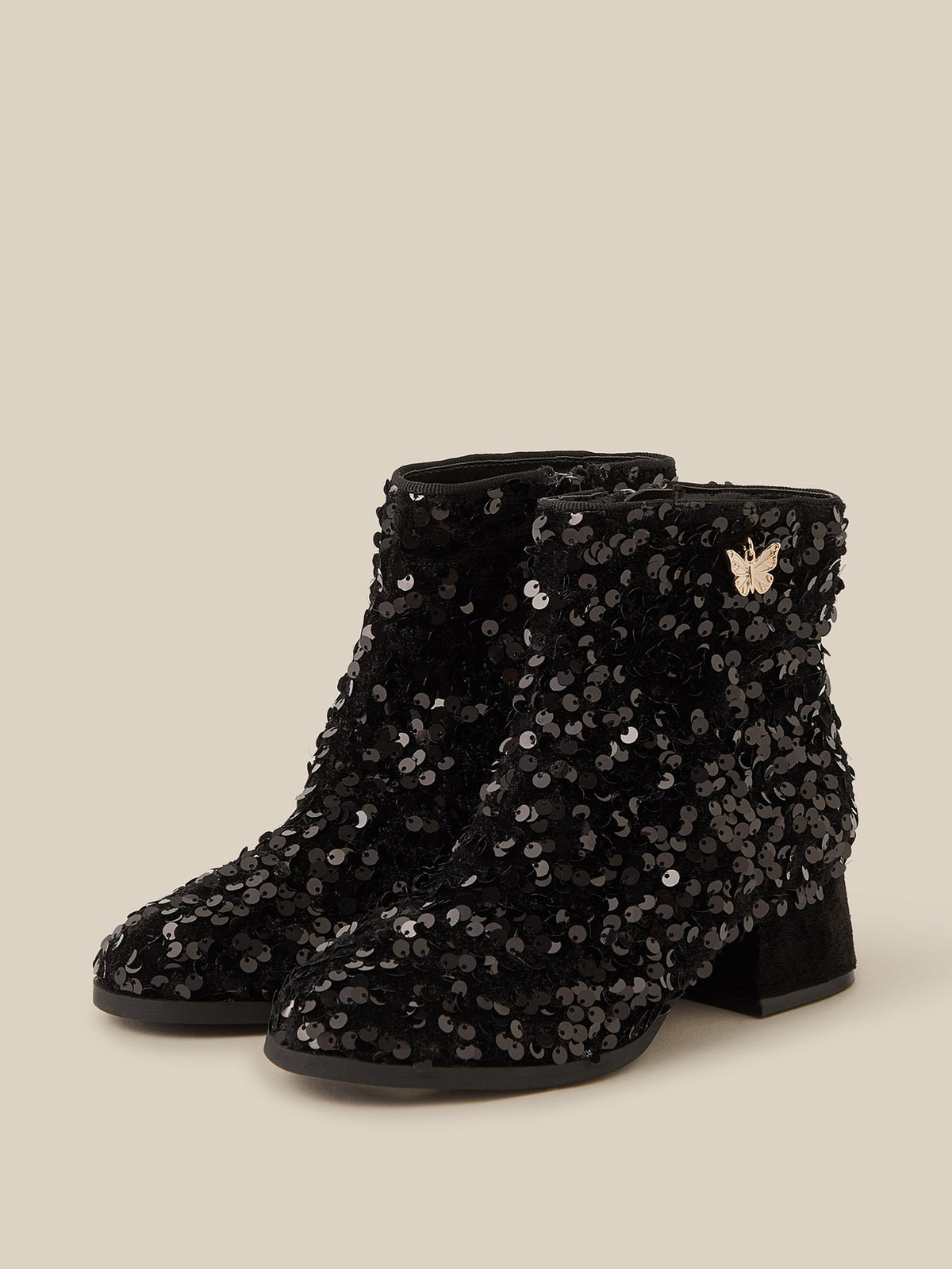 Monsoon Black Sequin Velvet Ankle Boots - image 1