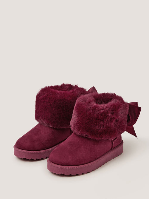 Dsiney Kidz - Monsoon Red Velvet Bow Fluffy Ankle Boots image 1