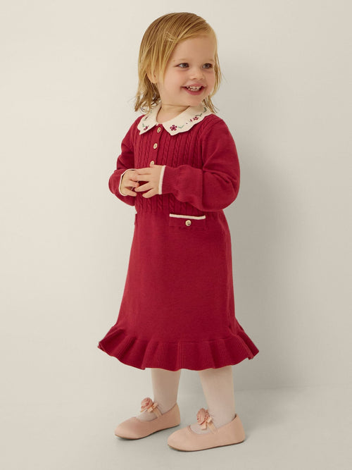 Dsiney Kidz - Monsoon Red Baby Embroidered Cable Knit Dress image 1