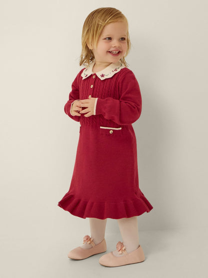 Dsiney Kidz - Monsoon Red Baby Embroidered Cable Knit Dress image 1