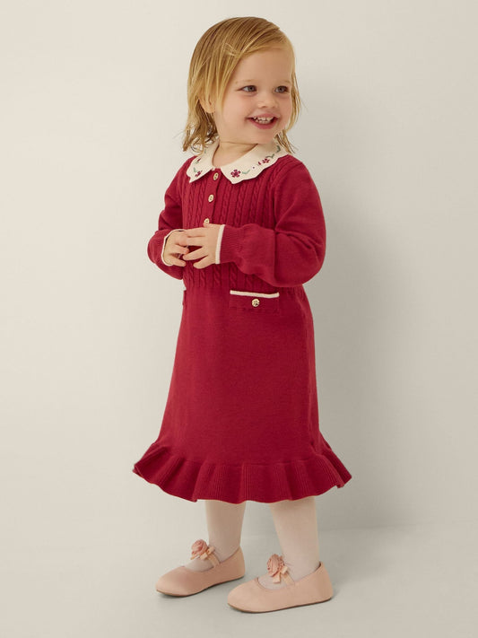 Dsiney Kidz - Monsoon Red Baby Embroidered Cable Knit Dress image 1