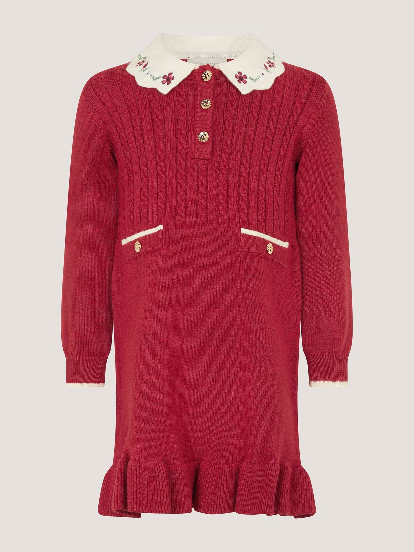Dsiney Kidz - Monsoon Red Baby Embroidered Cable Knit Dress image 2