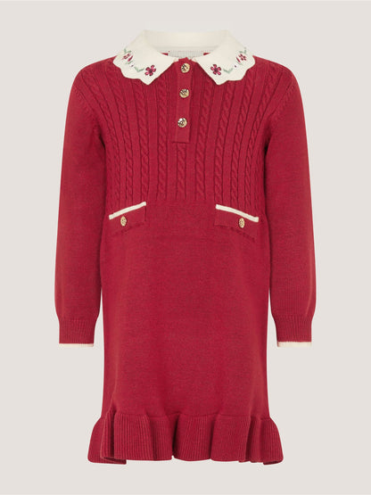 Dsiney Kidz - Monsoon Red Baby Embroidered Cable Knit Dress image 2