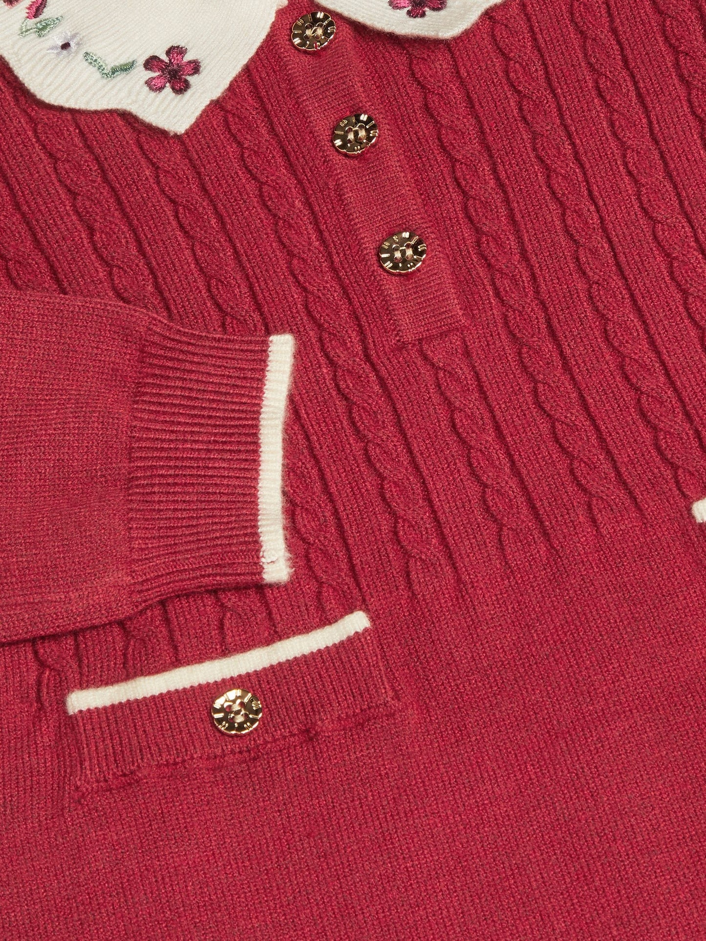 Dsiney Kidz - Monsoon Red Baby Embroidered Cable Knit Dress image 4