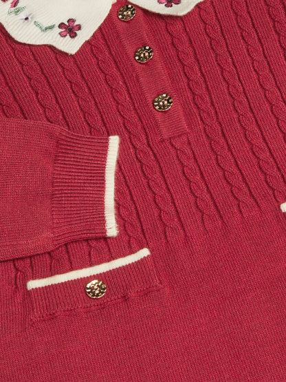 Dsiney Kidz - Monsoon Red Baby Embroidered Cable Knit Dress image 4