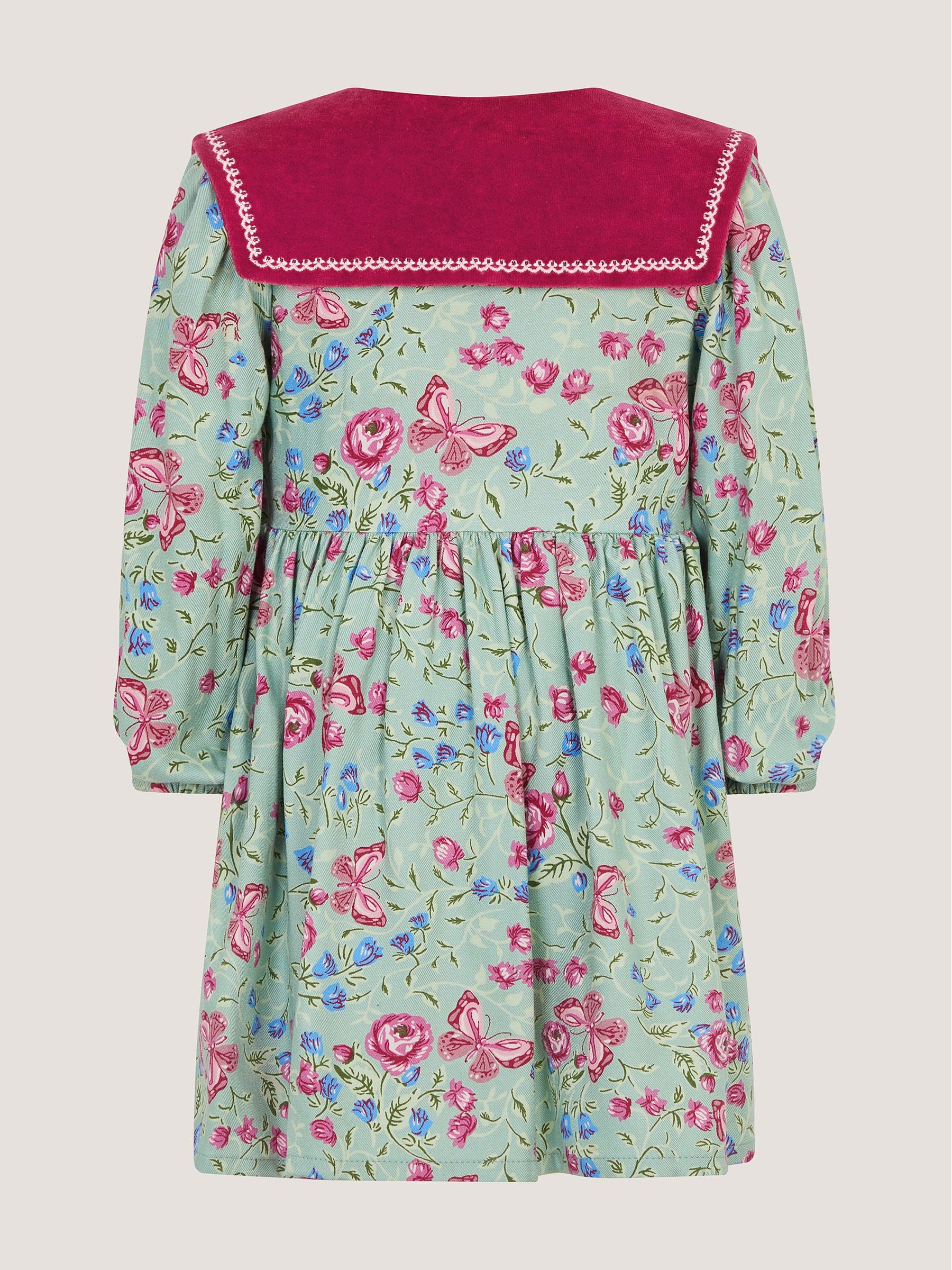Dsiney Kidz - Monsoon Green Baby Floral Print Velvet Collar Dress image 3