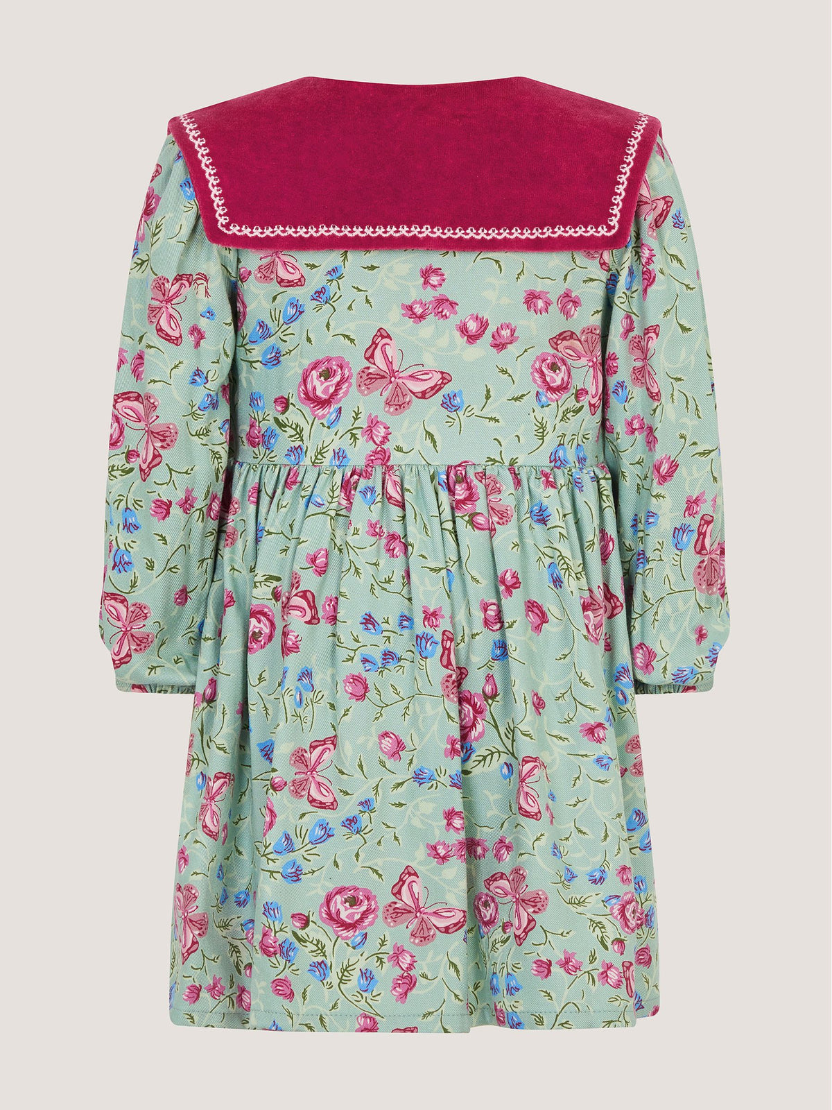 Dsiney Kidz - Monsoon Green Baby Floral Print Velvet Collar Dress image 3