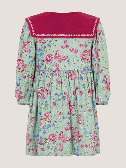 Dsiney Kidz - Monsoon Green Baby Floral Print Velvet Collar Dress image 3