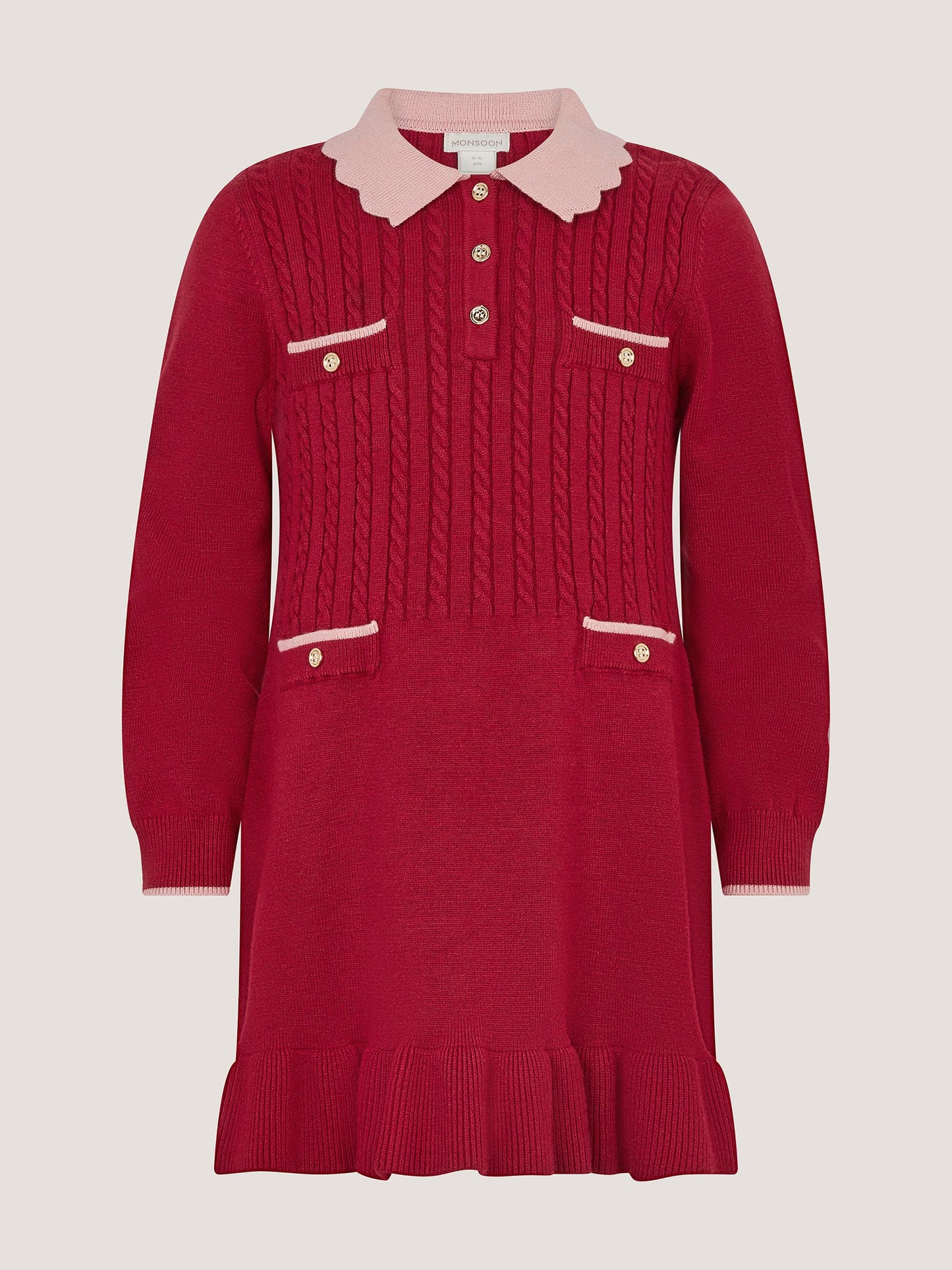 Dsiney Kidz - Monsoon Red Scallop Collar Cable Knit Dress image 2