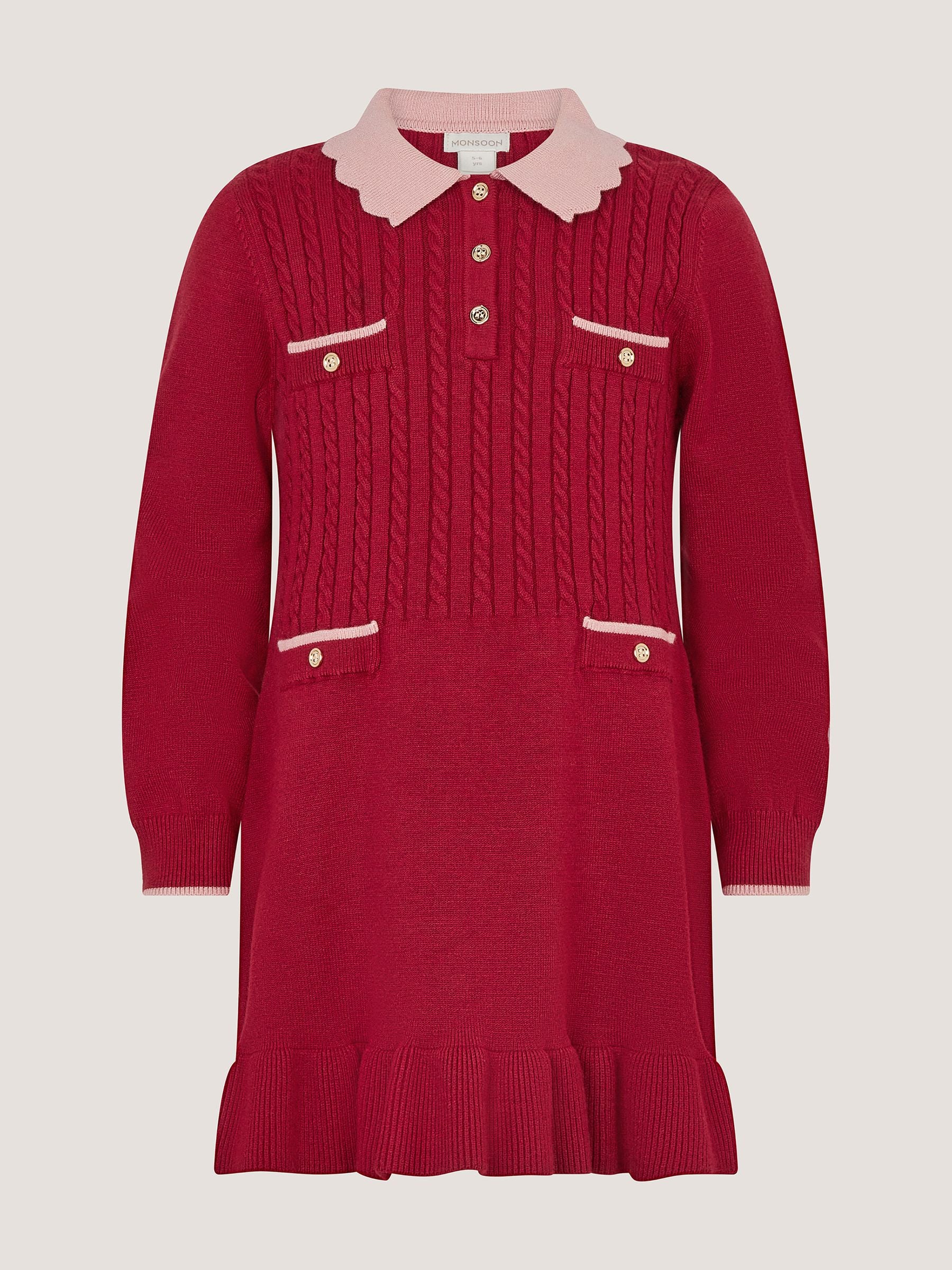 Dsiney Kidz - Monsoon Red Scallop Collar Cable Knit Dress image 2